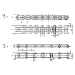 Corrente de pinos ocos em aço inoxidável