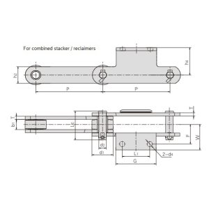 Transportador de corrente empilhador-recuperador com acessórios